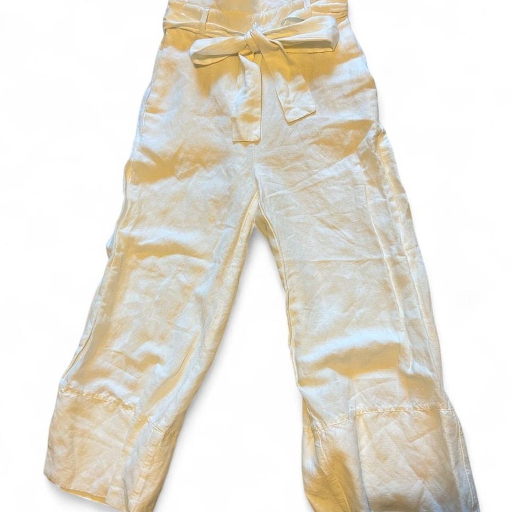 Preppy coastal white linen blend pants with tie waist